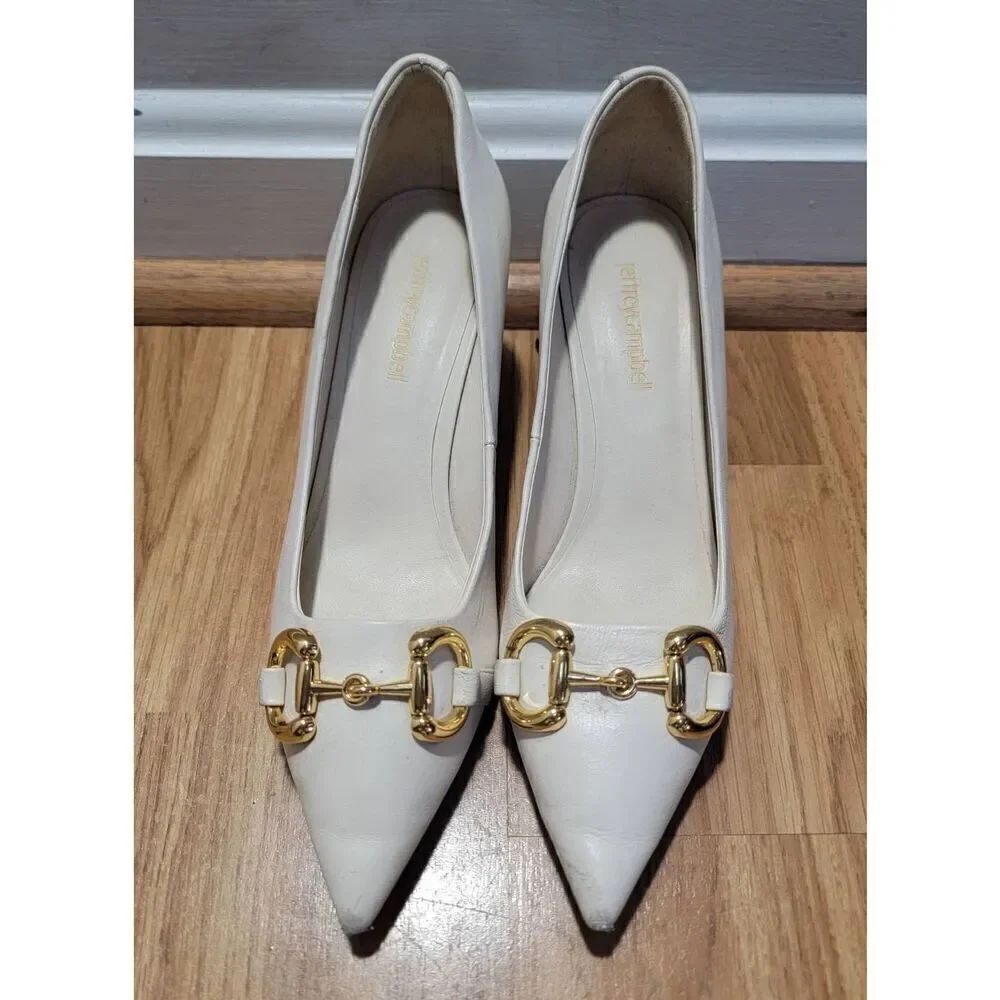 Jeffery Campbell Happy Hour Ivory/Gold  Pointed Toe Pump 6.5